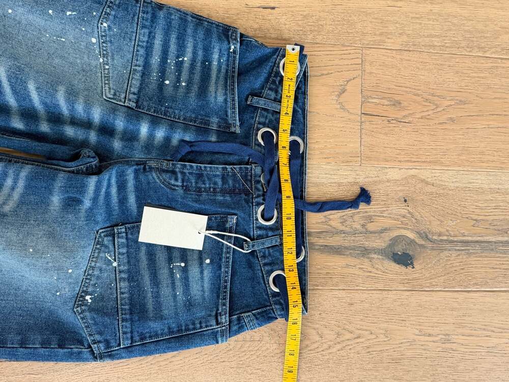 Women's Blue Washed Wide Leg Jeans - Picture 5 of 7